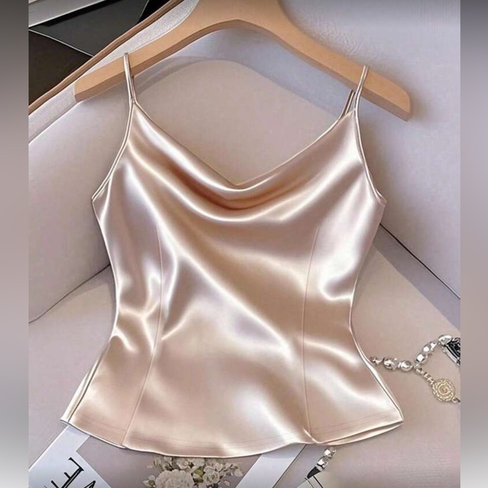 Elegant Cream Satin Cowl Neck Top